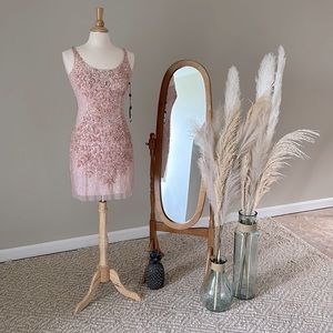 Light Pink Beaded Mini Dress Size 6 by Adrianna Papell